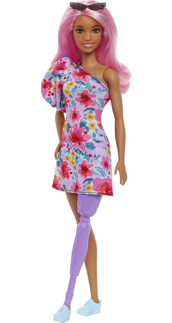 Barbie Fashionistas Doll #189 with Prosthetic Leg, Pink Hair, Floral Dress, Sneakers & Sunglasses Accessory Barbie Fashionistas Doll #189 with Prosthetic Leg, Pink Hair, Floral Dress, Sneakers & Sunglasses Accessory
