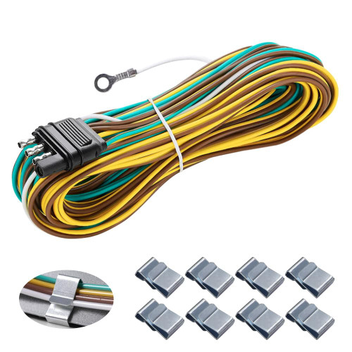 25ft Trailer Light Wiring Harness Kit 4 Pin Flat 4 Wire with 18 Gauge White Ground Wire Boat Trailer Wire Extension Connector Kit HE029