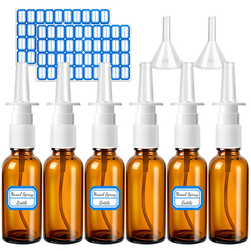 ZHWKMYP 10 Pcs Nasal Spray Bottle, 30ML/1oz 6 Pcs Glass Nose Spray Bottle Empty, Fine Mist Sprayers Atomizers with 2 Pcs Funnels and 2 Pcs Labels