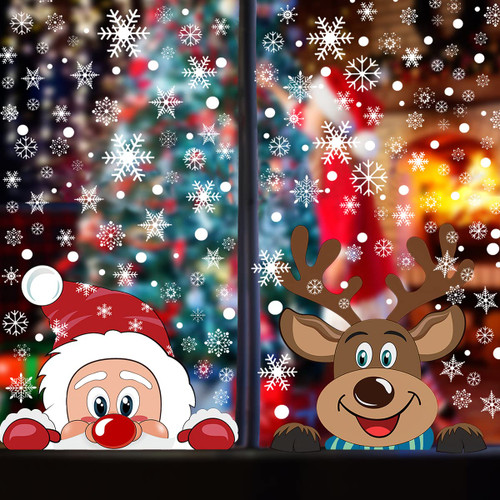 Ergou Youth Christmas Snowflake Window Cling Stickers White Snowflake Window Decals-Snowflake Window Clings for Santa Reindeer Christmas Window Clings Decorations 274 PCS(6 Sheets), 11x17in