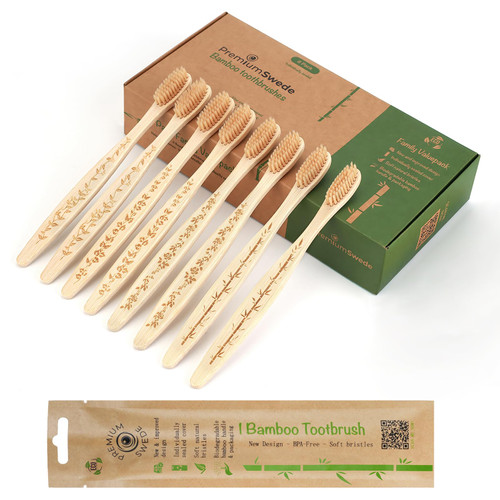 Premiumswede Bamboo Toothbrushes Soft Bristles Adult - 8 Pack Eco-Friendly Bamboo Toothbrushes Individually Wrapped - Sealed Soft Bristle Toothbrush - Biodegradable Natural Wooden Toothbrushes Premiumswede Bamboo Toothbrushes Soft Bristles Adult - 8 Pack Eco-Friendly Bamboo Toothbrushes Individually Wrapped - Sealed Soft Bristle Toothbrush - Biodegradable Natural Wooden Toothbrushes