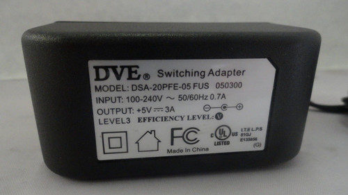 DVE AC Adapter Power Supply 5V 3A Model: DSA-20PFE-05 FUS 050300
