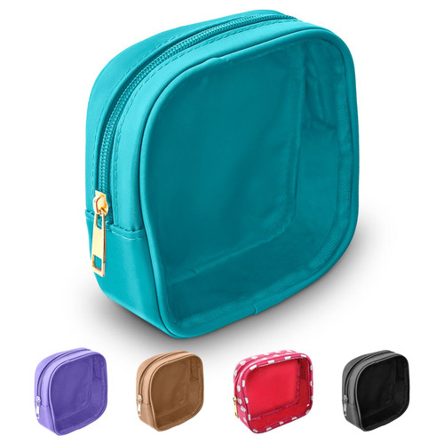 EDLEYA Mini Clear Travel Makeup Organizer Bag for Purse, Small Nylon PVC Cosmetic Travel Bag Toiletry Bag with Zipper, Preppy Transparent Makeup Travel Bag Coin Purse for Women Girls (Small-Blue)