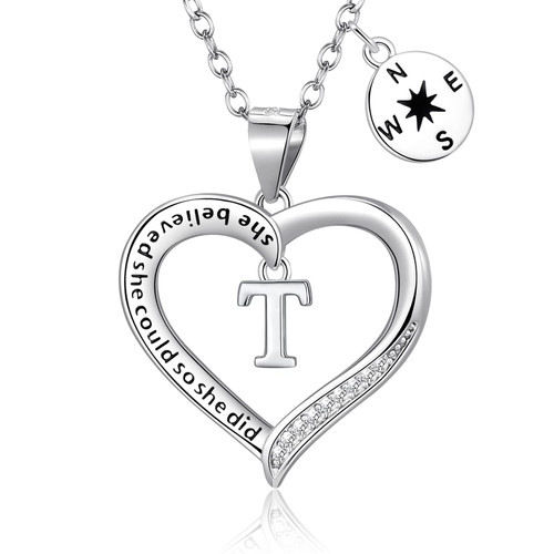 BMMYE Graduation Gifts for Her 2023 Class of 2023 High School Friendship Cap Pendant Silver Letter T Necklace with CZ College Graduation Heart Necklace for Girls Women