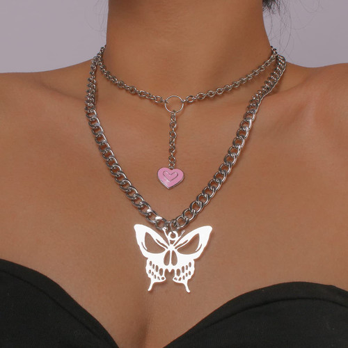 Jumwrit Big Butterfly Necklace Dainty Layered Necklace Cuban Chain Necklace Y Shaped Necklace Curb Link Chain Choker Necklace with Circle Love Heart Pendant Necklace for Women Girls(Pink) Jumwrit Big Butterfly Necklace Dainty Layered Necklace Cuban Chain Necklace Y Shaped Necklace Curb Link Chain Choker Necklace with Circle Love Heart Pendant Necklace for Women Girls(Pink)