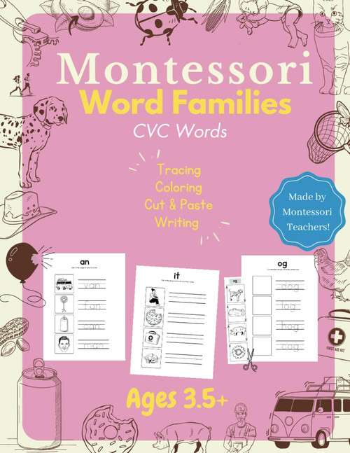 Montessori Language Workbook Word Families: CVC Words, Phonics, Reading Activities, Preschool, Kindergarten