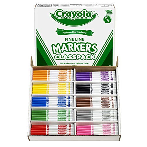 Crayola BIN8210 Non-Washable Classpack Markers, Fine Point, 10 Colors, Pack of 200