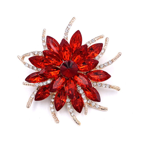LAXPICOL Vintage Women's Red Austrian Crystal Elegant Flower Brooch Poppy Brooch Wreath Wedding Broach Pin