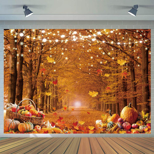 CYLYH 7x5ft Fall Photography Backdrop Autumn Maple Forest Leaves Pumpkin Party Background Thanksgiving Party Supplies Farm Harvest Event Banner Thanksgiving Photo Booth Props CY579