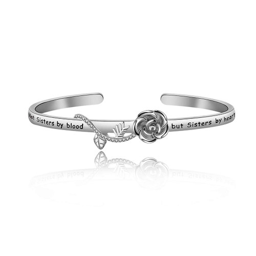 Gift for Best Friend Friendship Bracelet Not Sister by Blood But Sister by Heart Jewelry Friend Sister Bangle (Rose Flower-S) Gift for Best Friend Friendship Bracelet Not Sister by Blood But Sister by Heart Jewelry Friend Sister Bangle (Rose Flower-S)