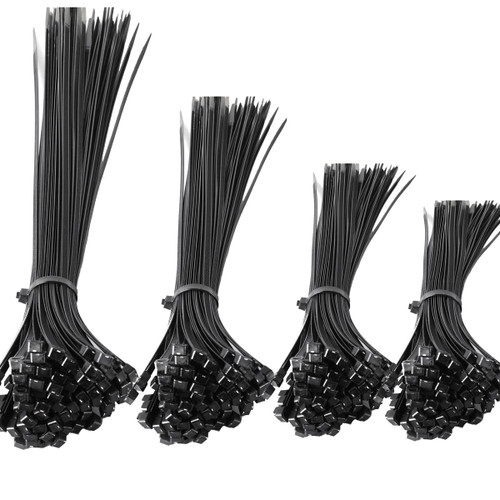 400Pcs Zip Ties,4+6+8+10inch Black Zip Ties Assorted,Multi-Purpose Self-Locking Nylon Cable Ties Cord Management Ties (4+6+8+10inch *100, Black)