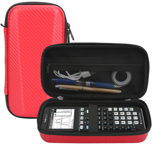 Graphing Calculator Case for Texas Instruments TI-84 Plus CE/TI-83 Plus CE/TI-84 Plus/Casio fx-9750GII, Storage Box Protective Pouch with Zipped Pocket for USB Cables, Pencil, Ruler, Manual, (Red)
