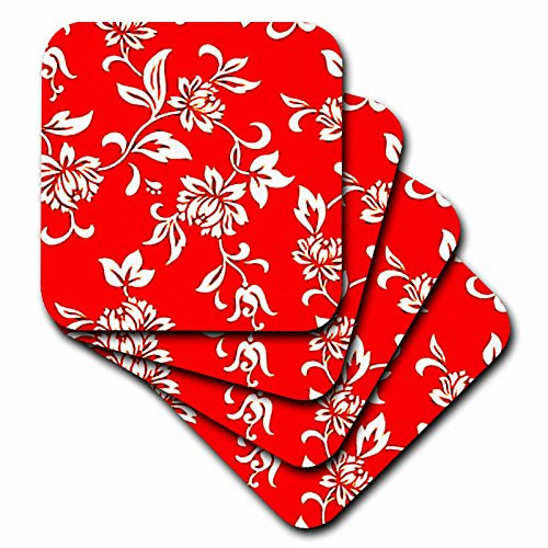3dRose cst_1064_4 Hibiscus Flower on Red Ceramic Tile Coasters, Set of 8
