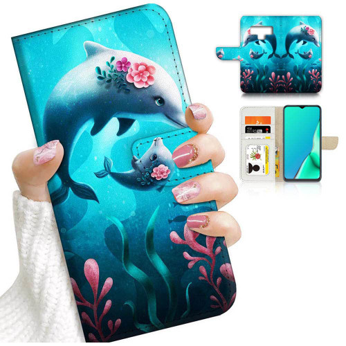 for Samsung Note 9, for Samsung Galaxy Note 9, Designed Flip Wallet Phone Case Cover, A24620 Flower Dolphin