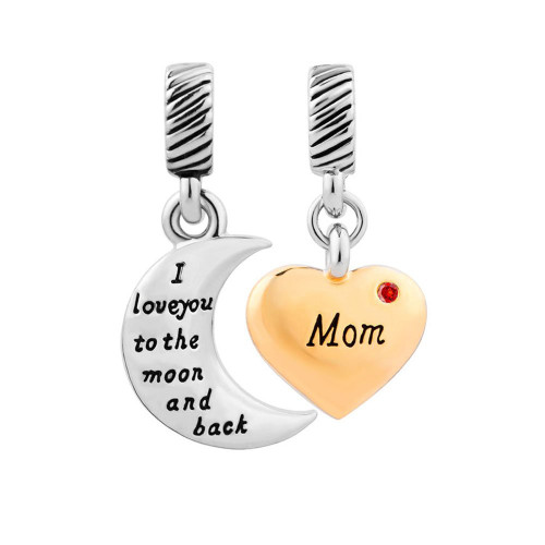 LovelyJewelry I Love You to the Moon and Back Synthetic Crystal Mom Heart Charm Dangle Beads For Bracelets (Red) LovelyJewelry I Love You to the Moon and Back Synthetic Crystal Mom Heart Charm Dangle Beads For Bracelets (Red)