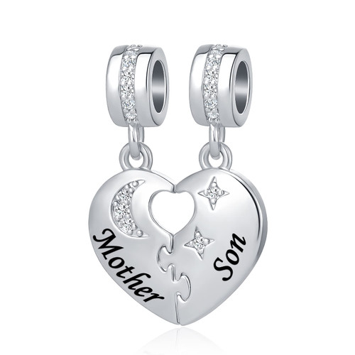 DWJSu Mother Son Charms for Pandora Charm Bracelet Heart Pink Crystal Mom Dangle Charms for Pandora Necklace Bracelets and Charms for Gilrs Women DW-DMY002-Mother Son