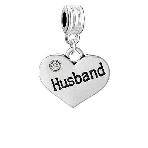 Sexy Sparkles Husband Heart Charm Dangle Bead Compatible with Snake Chain Charm Bracelets