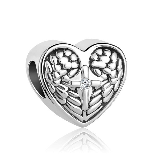 CharmSStory Cross Charm Angel Wings Heart Charm Bead for Bracelet