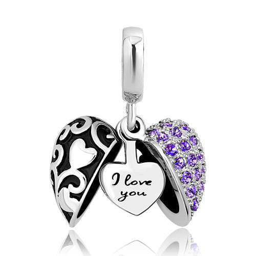 LovelyJewelry I Love You Charms Heart Charms Dangle Beads for Bracelets Necklace For Girlfriend (Purple) LovelyJewelry I Love You Charms Heart Charms Dangle Beads for Bracelets Necklace For Girlfriend (Purple)