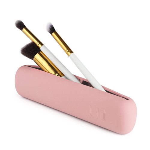 FERYES Makeup Brush Holder, Magnetic Closure Silicon Portable Cosmetic Face Brushes Holder, Soft and Sleek Makeup Tools Organizer for Travel- Pink