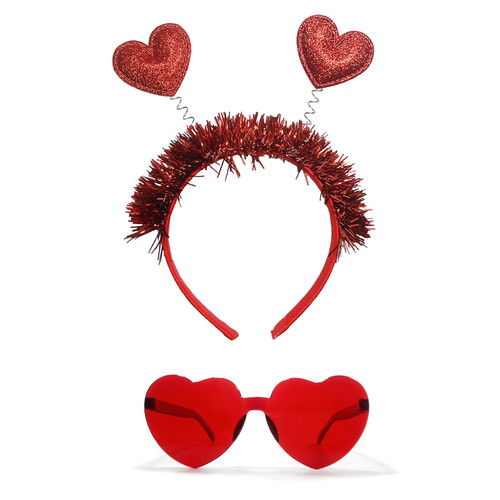 Valentines Day Heart Headband Heart Shape Sunglasses Cupid Boppers Glitter Antenna Headbands for Valentine Props Party Holiday Wedding Birthday Halloween Costume Accessory