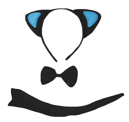 Petitebella Black Blue Cat Headband Bowtie Tail 3pc Costume for Children (One Size)