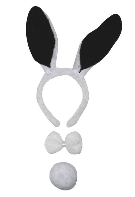 Petitebella Bunny Ear Headband Bowtie Tail 3pc Costume (White/Black, One Size)