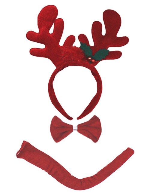 Petitebella Christmas Reindeer Headband Bowtie Tail 3pc Costume for Children (One Size, Red Reindeer)