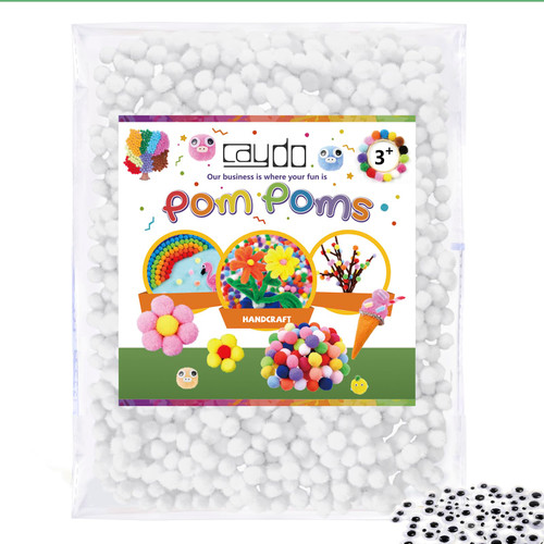 Caydo 500 Pieces 1cm White Pom Poms, Mini Craft Pom Poms Balls for DIY Art Creative Crafts Decorations