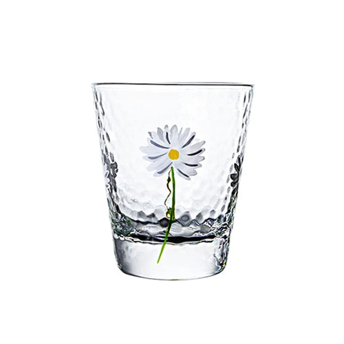 Hammered Whiskey Glass Old Fashioned Glass Daisy Flower, Rocks Glass Tumbler Home Bar, Cocktail, Bourbon Scotch Cocktails Cognac Vodka, 12oz