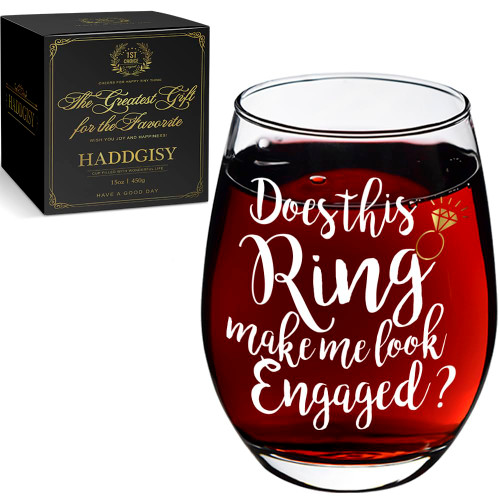 HADDGISY Does This Ring Make Me Look Engaged Stemless Wine Glass Gift, Funny Novelty Valentine's Day Wedding Engagement Bridal Shower Gift for Her Fiancee Girlfriend Bride Couples Newlyweds-9