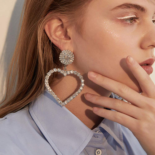 FXmimior Fashion Women Silver Heart Rhinestones Love Bar Earrings Long Chain Drop Dangle Earrings Jewelry for Women FXmimior Fashion Women Silver Heart Rhinestones Love Bar Earrings Long Chain Drop Dangle Earrings Jewelry for Women