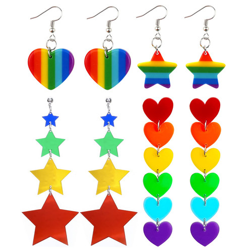 Rainbow Pride Earrings for Women Gay Lesbian Dangle Earring Rainbow Heart Star Long Earrings Lgbt Pride Gifts Rainbow Jewelry