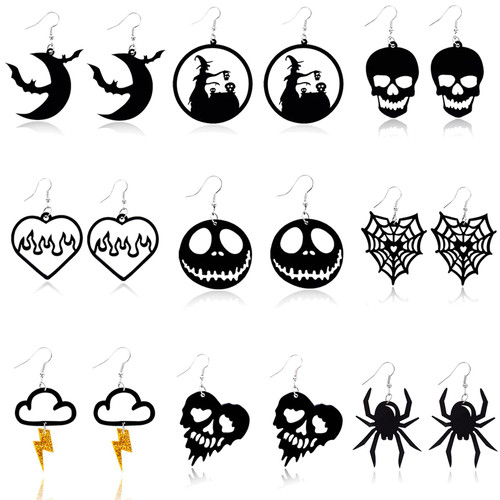 9 Pairs Black Halloween Dangle Earrings Set Bat Witch Spider Web Skull Drop Dangle Earring for Women Girls Halloween Jewelry Gift 9 Pairs Black Halloween Dangle Earrings Set Bat Witch Spider Web Skull Drop Dangle Earring for Women Girls Halloween Jewelry Gift