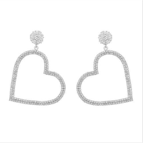 Rhinestone Hollow Heart Dangle Drop Earrings for Women Girls Sparkling Crystal CZ Diamond Big Love Heart Threader Tassel Dangling Statement Earrings Studs Bohemian Fashion Jewelry Gifts Party