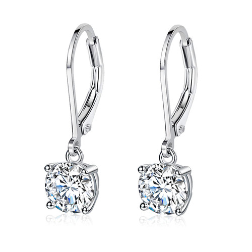 MDFUN 18K White Gold Plated Round Cut Clear Cubic Zirconia Dangle Earrings for Women Hypoallergenic