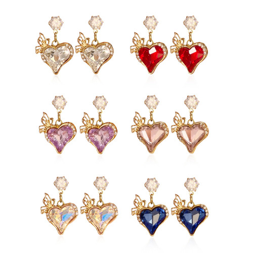 Vavhoo 6 Pairs Crystal Rhinestones Love Heart Dangle Earrings Statement Wedding Drop Earrings for Women and Girls Bohemian Sparkly Jewelry Valentine's Day Set (6 Pairs)
