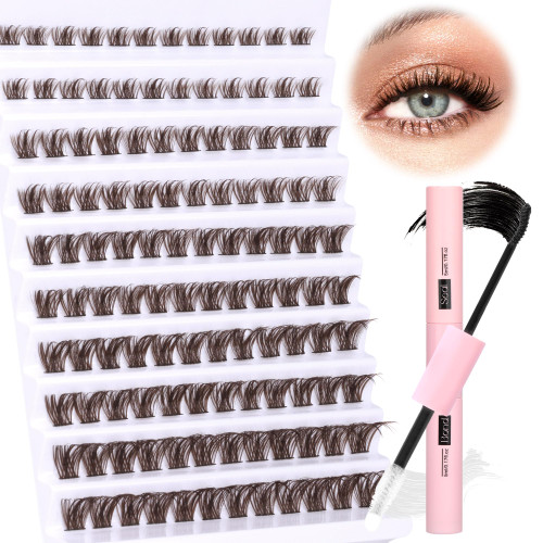 Brown Lash Extension Kit Bond and Seal CD Curl Eyelash Extension Kit 120pcs DIY Lash Clusters Kit 8-16MM Wispy Eyelash Clusters Individual Lashes Kit by Ruairie