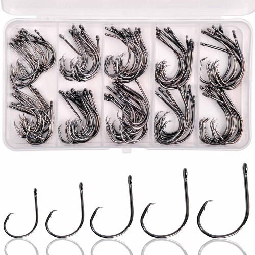 Saltwater Circle Fishing Hook Kit,100pcs in-line Circle Hook High Carbon Steel Fish Hooks Straight Eyes Barb Point Octopus Fishing Hooks Size 1/0-5/0