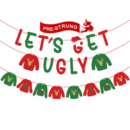 Christmas Decorations - Let's Get Ugly Banner, Ugly Sweaters Christmas Garland for Ugly Christmas Sweater Party Decorations, Ugly Sweater Decorations, Ugly Sweater Party Decorations