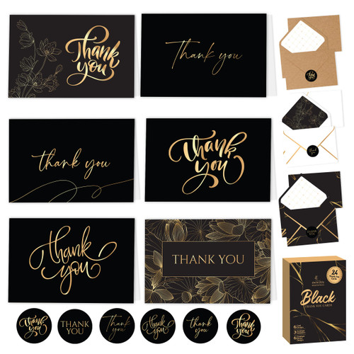 24 Gold-Foiled Black Thank You Cards with Envelopes & Stickers - 6 Designs Black and Gold Thank You Cards Gold, 6x4in Masculine Thank You Cards Black Thank You Notes, Thank You Cards Black and Gold 24 Gold-Foiled Black Thank You Cards with Envelopes & Stickers - 6 Designs Black and Gold Thank You Cards Gold, 6x4in Masculine Thank You Cards Black Thank You Notes, Thank You Cards Black and Gold