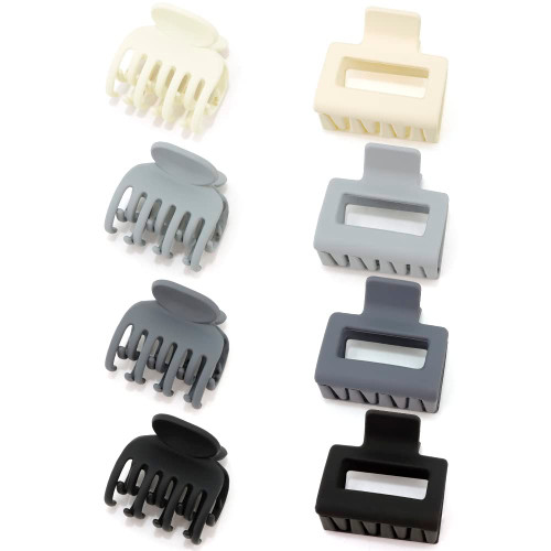 ATODEN Small Hair Clips Mini Claw Clips for Thin Hair 8Pcs Cute Hair Clips 2'' Square Claw Clips 1.5'' Double Row Teeth Matte Medium Claw Clips for Thick Thin Fine Short Hair Rectangle Jaw Clips