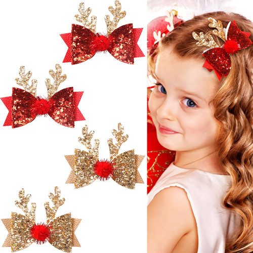 4 Pcs Christmas Hair Clips Xmas Bow Hair Accessories Cute Reindeer Antlers Ears Glitter Sequins Hair Barrettes Holiday Headdress Hairpin for Girls Women Kids Party Cosplay Gift 4 Pcs Christmas Hair Clips Xmas Bow Hair Accessories Cute Reindeer Antlers Ears Glitter Sequins Hair Barrettes Holiday Headdress Hairpin for Girls Women Kids Party Cosplay Gift