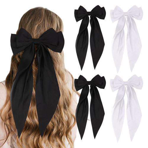 4 PCS Hair Bows for Women Black Bow Hair Ribbons for Women Bow Hair Clips Hair Barrettes for Women Hair Accessories for Women Cute Accessories Bow Holder for Girls Hair Bows (Black,White) 4 PCS Hair Bows for Women Black Bow Hair Ribbons for Women Bow Hair Clips Hair Barrettes for Women Hair Accessories for Women Cute Accessories Bow Holder for Girls Hair Bows (Black,White)