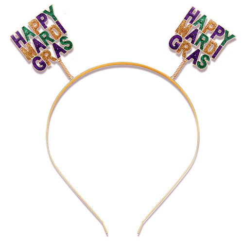NVENF Mardi Gras Headband Rhinestone Fleur De Lis Hairband Carnival Letter Mask Hair Hoop Costume Party Hair Accessory (Mardi Gras 5)