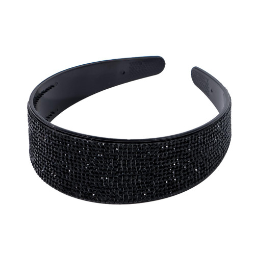 Ondder Black Rhinestone Headband Wide Shiny Headbands for Women Sparkle Crystal Head Bands Bling Fancy Formal Head Band Glitter Dressy Fashion Headband Hair Accessories for Women Girls