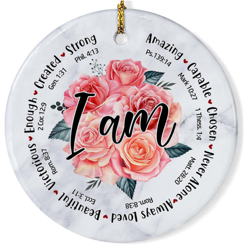 Christian Christmas Ornaments Family, Christian Decorations for Home, Spiritual, Religious Decor Bible Verse Faith Flower Rose Ornament Christmas God Jesus Gifts (I Am) Christian Christmas Ornaments Family, Christian Decorations for Home, Spiritual, Religious Decor Bible Verse Faith Flower Rose Ornament Christmas God Jesus Gifts (I Am)