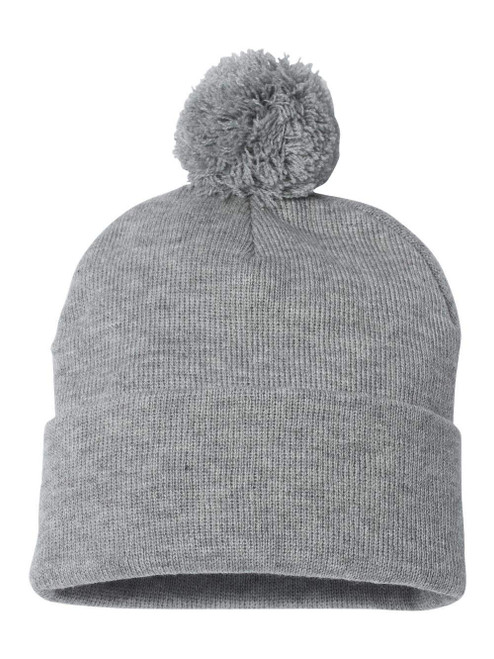 Sportsman Pom-Pom 12" Knit Beanie One Size Heather Grey