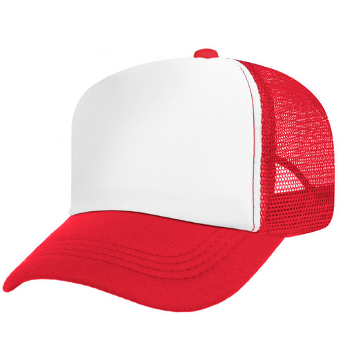 TopTie Kids 5 Panel Mesh Trucker Cap Adjustable Snapback Hat Blank Foam Trucker Hat-Red/White
