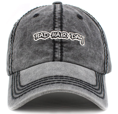 Bad Hair Day Vacation Beach Camping Womens Baseball Cap Distressed Vintage Unconstructed Embroidered Patch Hat (One Size, Black Bad Hair Dat Vintage)
